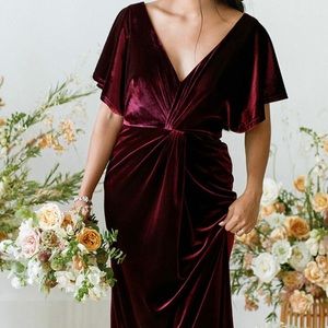 Gwen Velvet Dress in Burgundy Color Option from Revelry (shoprevelry.com).